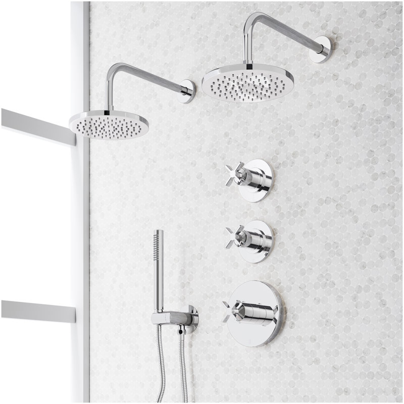 Vassor Thermostatic Shower System With Dual Showerheads and Hand Shower - Chrome, Chrome