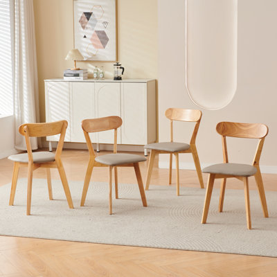 Ensemble de 4 chaises de salle à manger 100% bois massif, chaises de cuisine en bois, dossier ouvert, chaises de style Mid-Century moderne pour ferme, cuisine, salle à manger, naturel