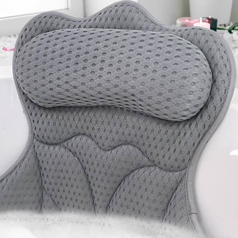 Coussins de bain 4D en filet respirant pour baignoire, coussin de baignoire à dossier épais, blanc, Gris
