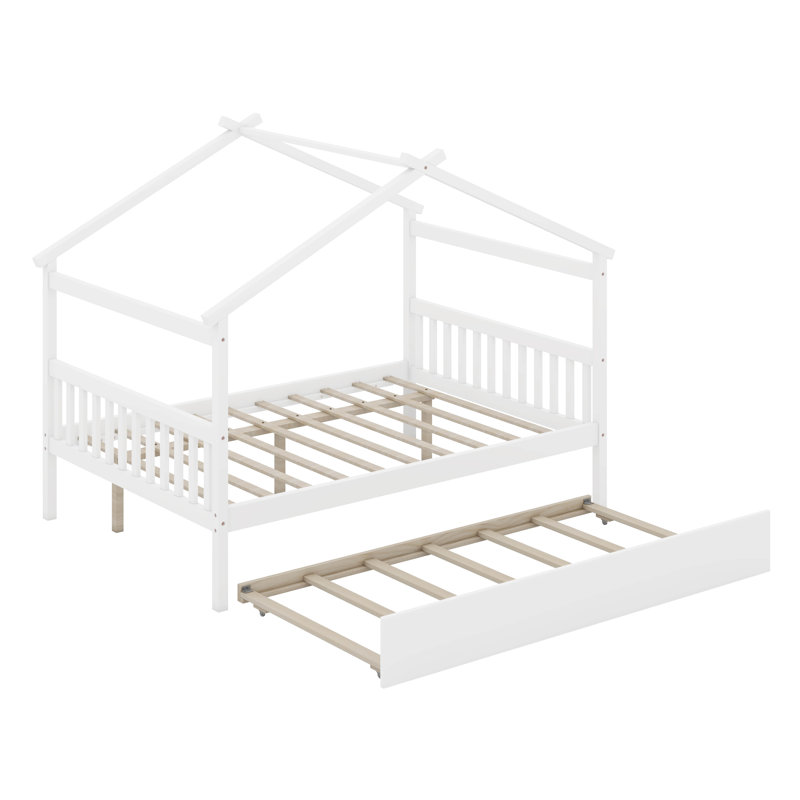 Annais Wooden House Bed with Trundle, Full, White