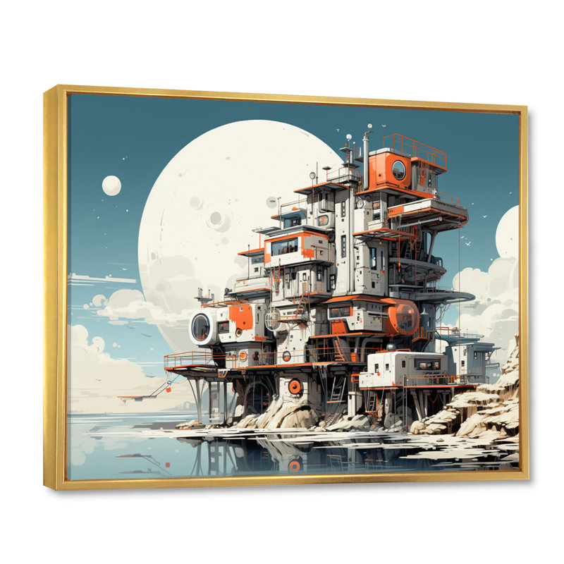 Château fantastique I - impression, Cadre flottant doré, H 24 po x l 32 po x P 1 po