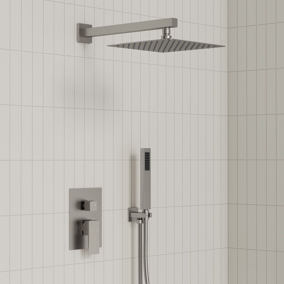 RainfallCascade 10" High Pressure Rainfall Shower System, Wall Mount Shower Faucet Set with Handheld Spray EVERSTEIN Finish: Brushed Nickel