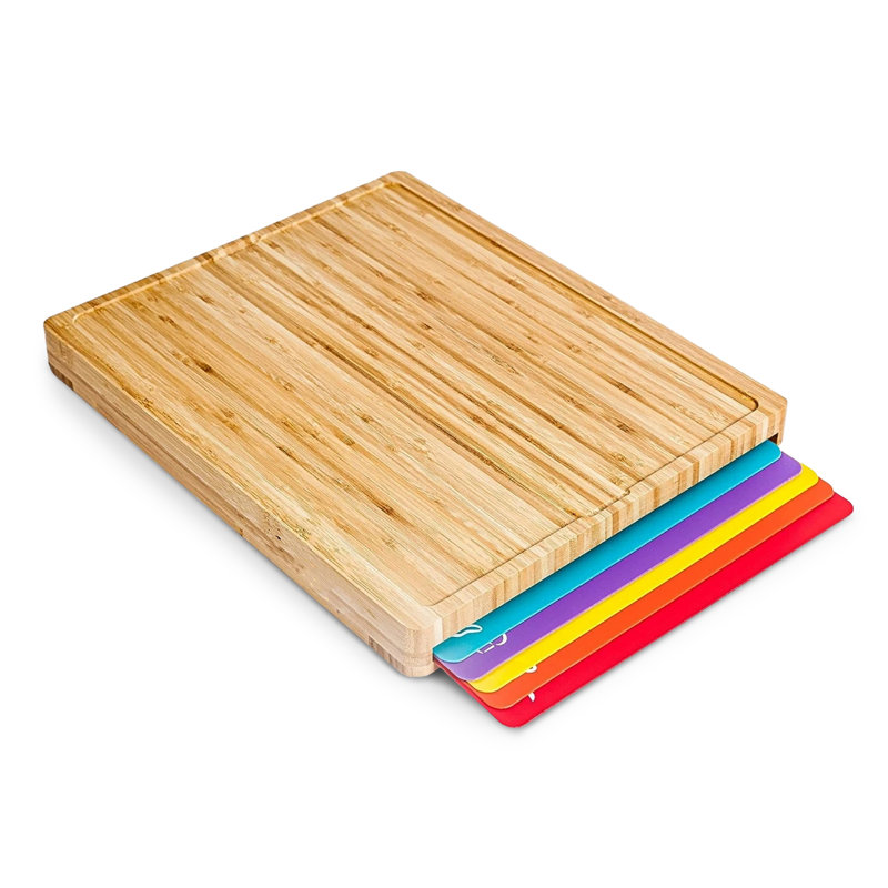 Bamboo Cutting Board Set with Color-Coded Flexible Mats