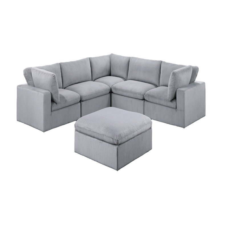 Ensemble de canapé modulaire en velours côtelé 6 pièces 3 pièces 3 pièces avec coin 2 chaises sans accoudoirs 1 repose-pieds