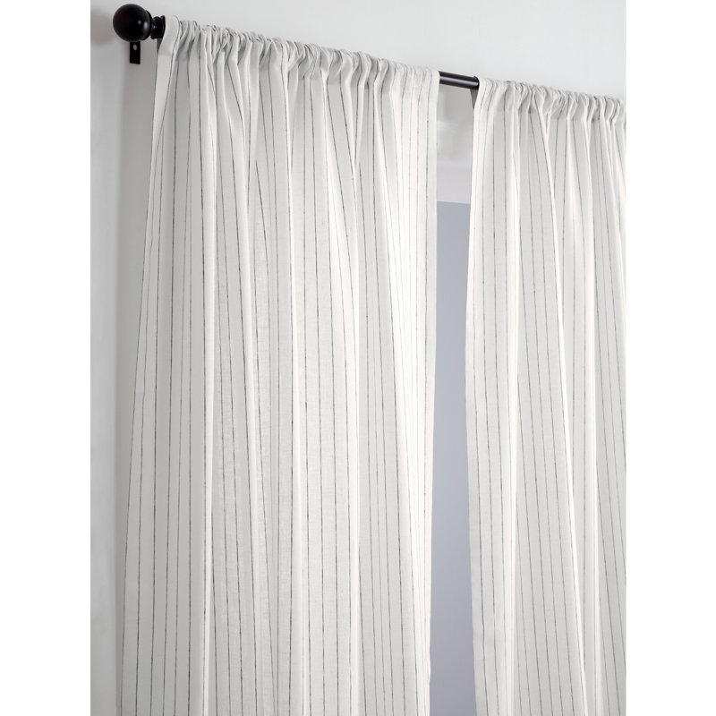 Pinstripe - 100% Pure Linen Curtain, White and Black, 52" W x 63" L