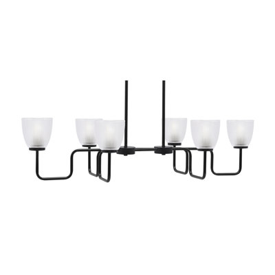 Luminaire pour îlot 6 lumières Amarmula, finition noir mat, verre côtelé transparent de 5 po