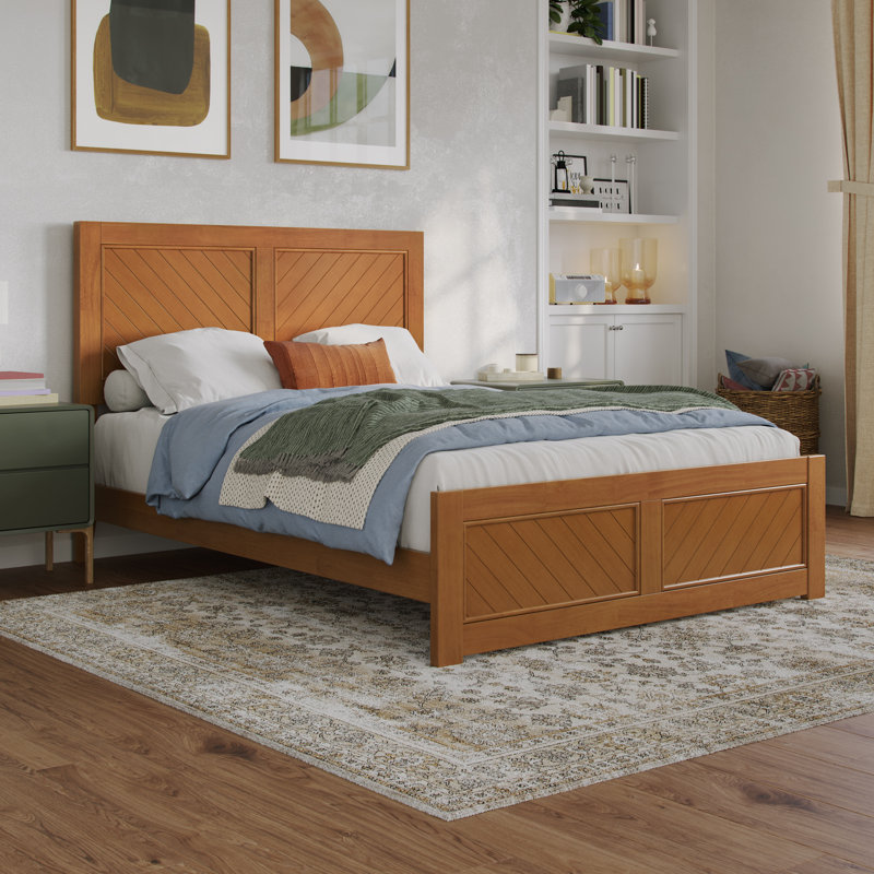 Lit plateforme en bois massif Jeinny, Caramel clair, Double