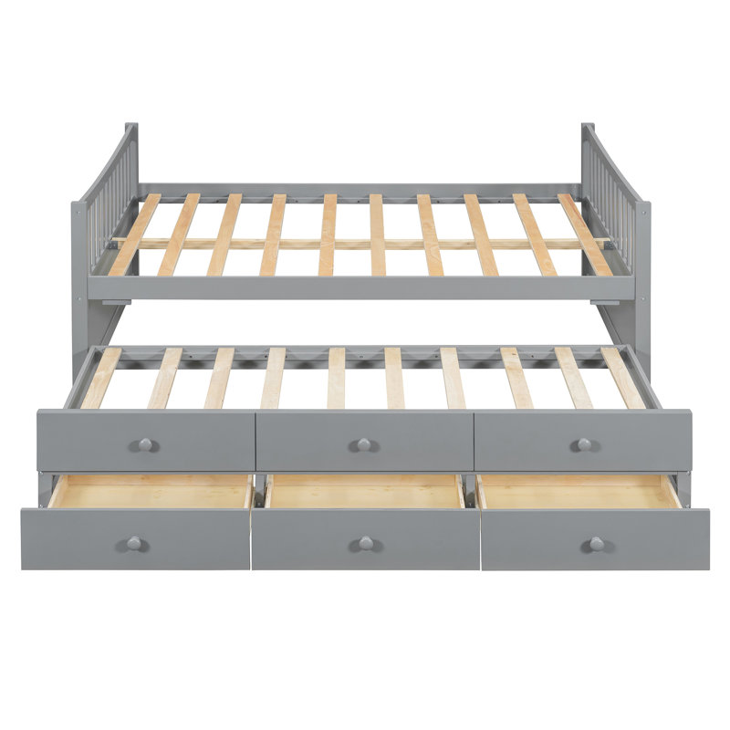 Daybed With  Trundle And Drawers, Gray
