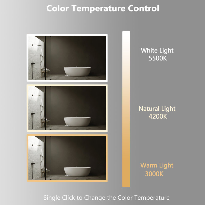 Bansari 48 in. W x 28 in. H Rectangular Aluminum Framed LED Light Wall Mount Bathroom Vanity Mirror