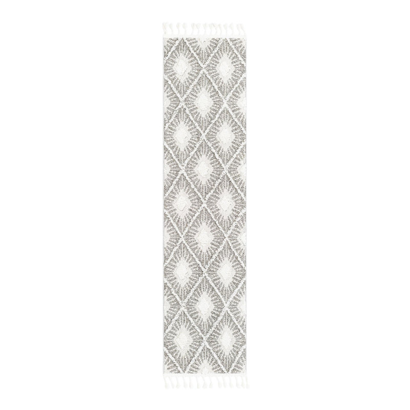 Tapis gris / ivoire en polyester tissé à la machine Jojean, Tapis de couloir 2 pi x 8 pi
