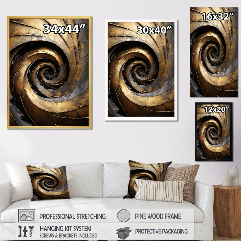 «Pugh - Abstract Spirals», reproduction sur toile, Toile avec cadre flottant or, H 32 po x l 16 po x P 1 po