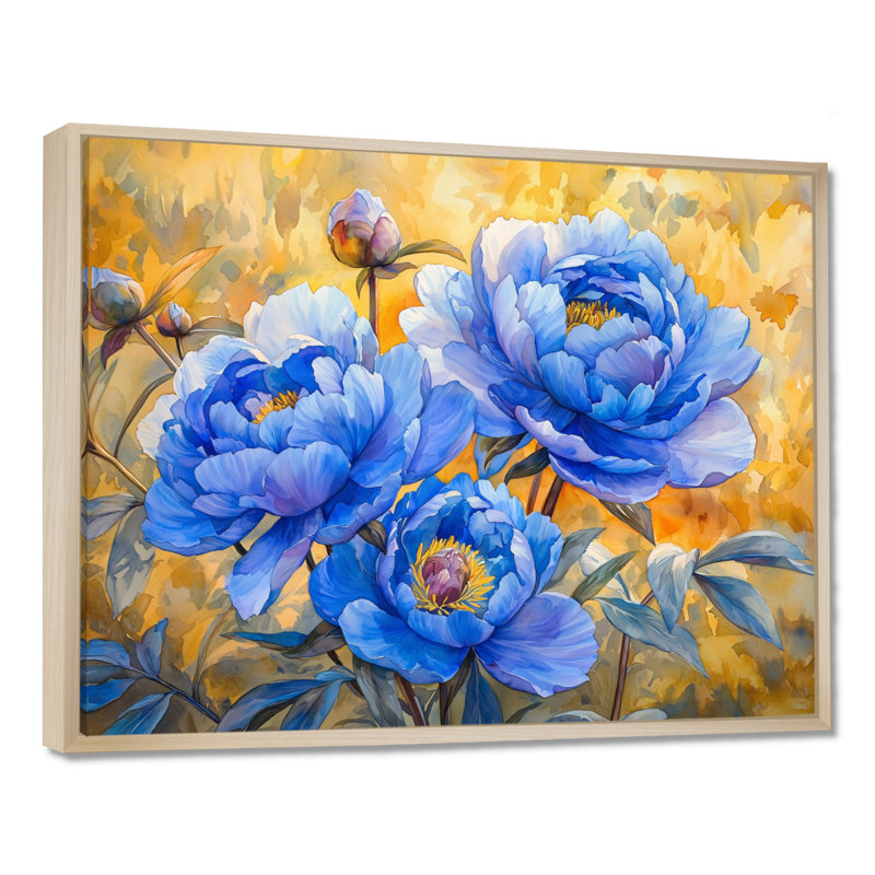 Pivoines bleues saphir dans le verger - pivoines, art mural, Cadre crème crème, H 24 po x l 32 po