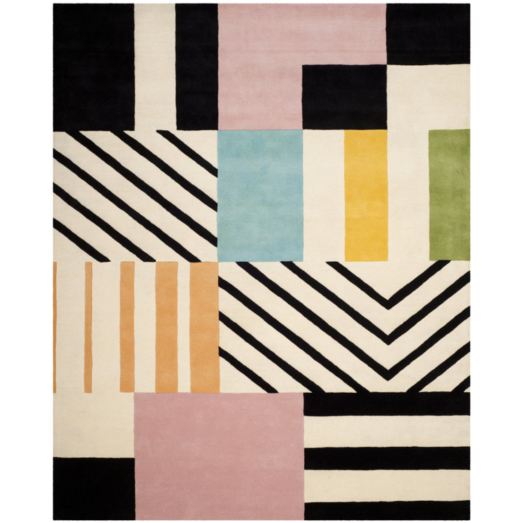 Tripoli Handmade Wool Ivory/Black/Pink Rug