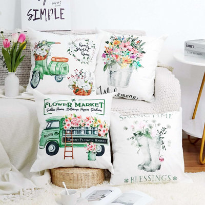 Floral Linen Outdoor Pillow Cover