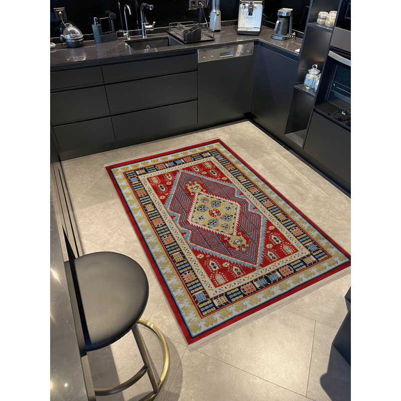 Tapis décoratif rétro multicolore à motif floral, Rectangle 4 pi 11,06 po x 7 pi 6,55 po