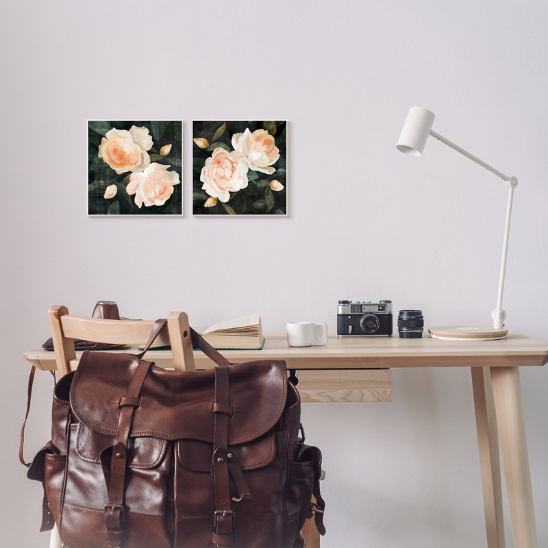 «Soft Pink Rose Garden Abstract Flower Bush» par Emma Caroline - ensemble de 2 impressions, Plaque murale