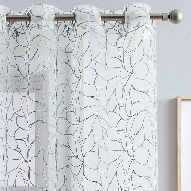 Chic rideaux transparents avec de belles broderies Boho, Bleu, L 54 po x L 96 po