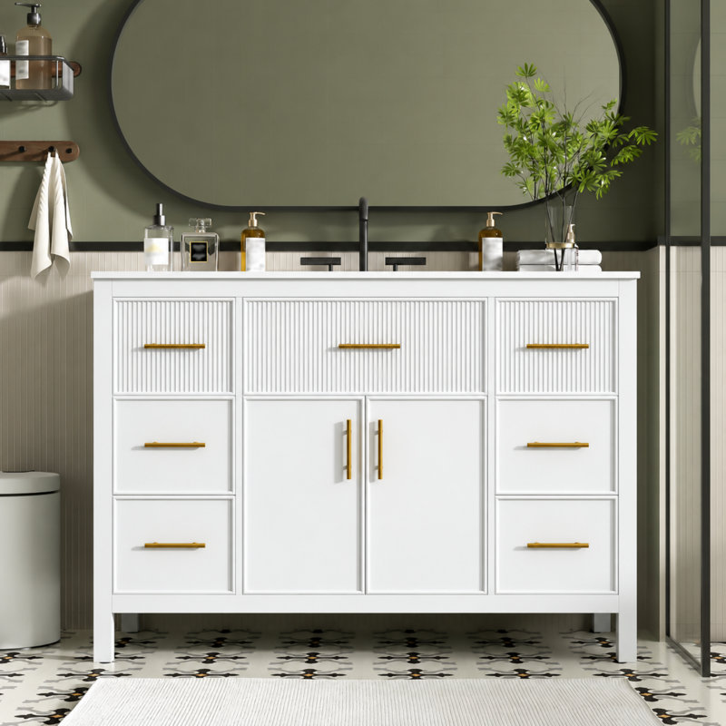 Meuble-lavabo sur pied moderne de 48 po Verdant, Blanc