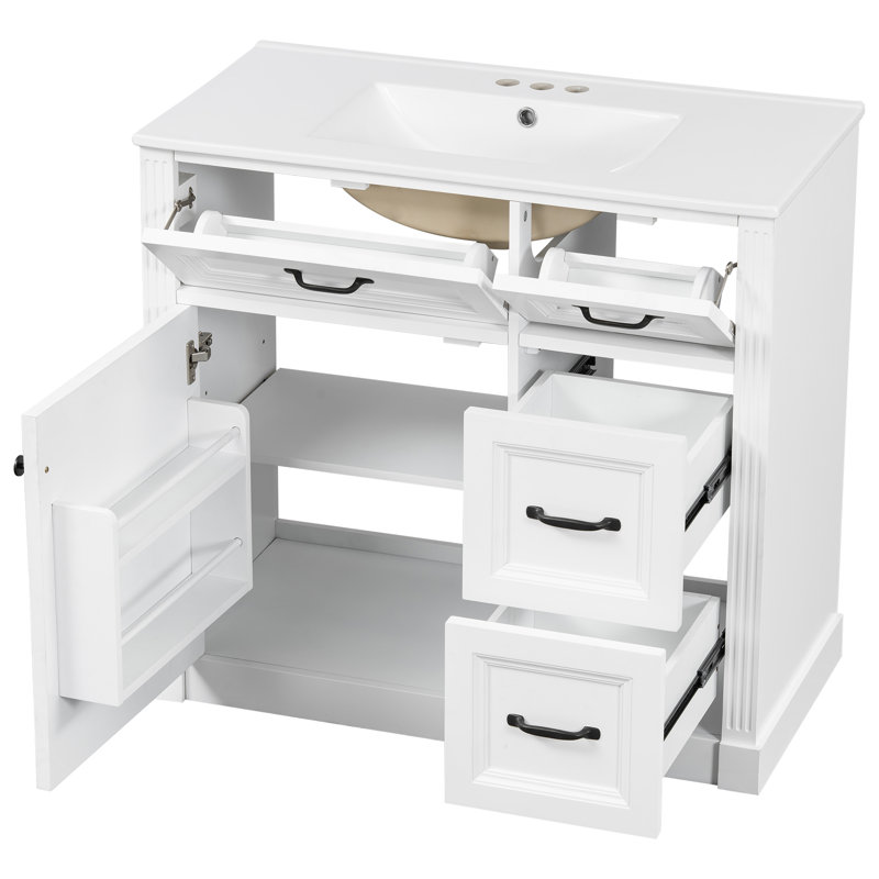 Meuble-lavabo moderne 36 po avec comptoir en céramique, Blanc
