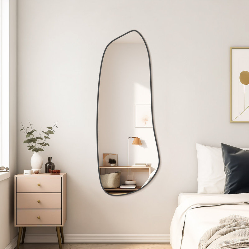 Miroir mural irrégulier, miroir en bois asymétrique, Noir, noir, noir, noir