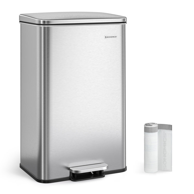 10.5 Gallon Stainless Steel Step On Trash Can with 15 Trash Bags, Silver