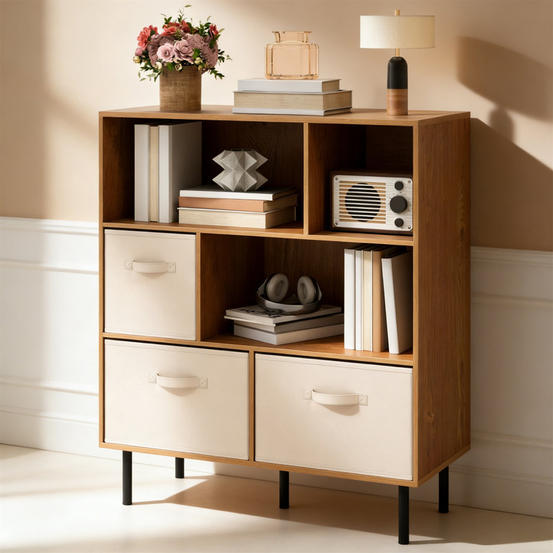 105cm H x 90cm W Standard Bookcase, Beige