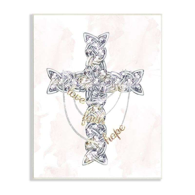 «Love Faith Hope Sentiment Glam Design», croix giclée, art texturé blanc par Ziwei Li, H 15 po x l 10 po x P 0,5 po, Unframed