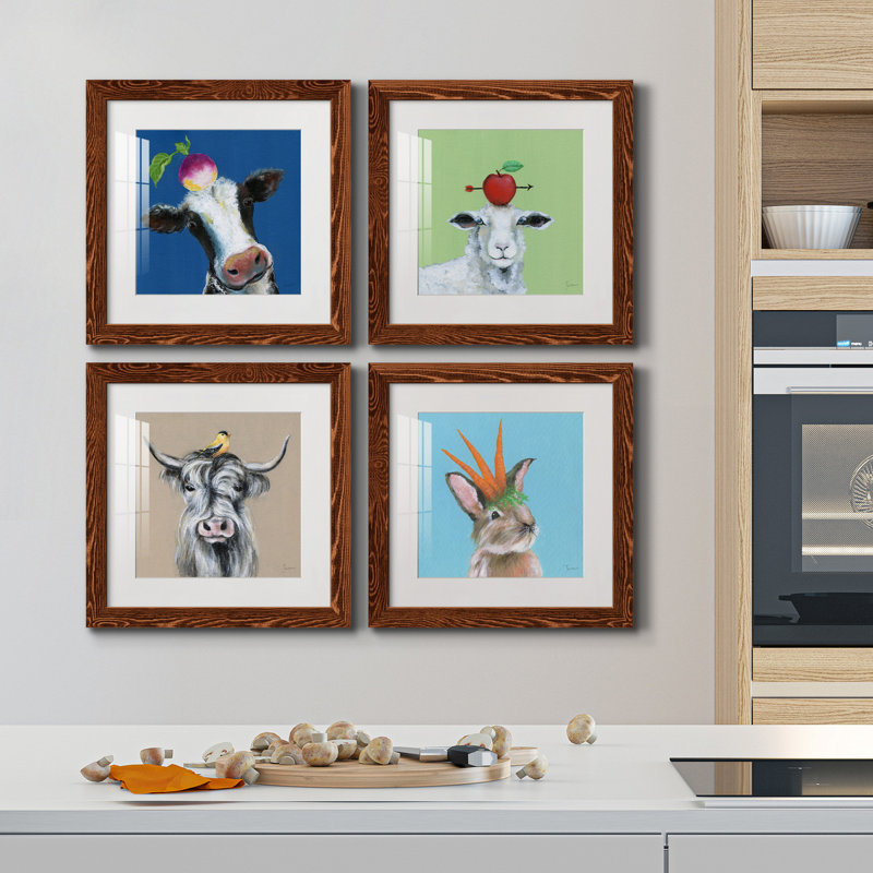 «Playful Nature», ensemble de 4 impressions sur toile encadrées, H 17 po x l 34 po x P 1,5 po, Cadre gris