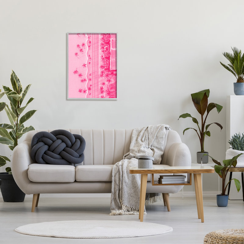 Paysage aérien tropical rose, impression sur bois, H 30 po x l 24 po x P 1,5 po, Estampe numérique Farmhouse