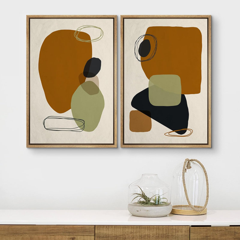 Reproduction de motif géométrique moderne sur toile Mid-Century, H 36 po x l 48 po x P 1,5 po, Cadre naturel flottant