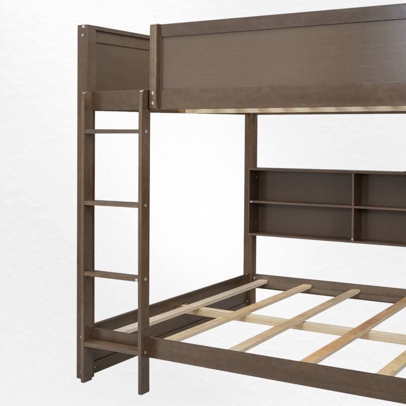 Queen Over Queen Bunk Bed With Storage And Charging Station, Wood