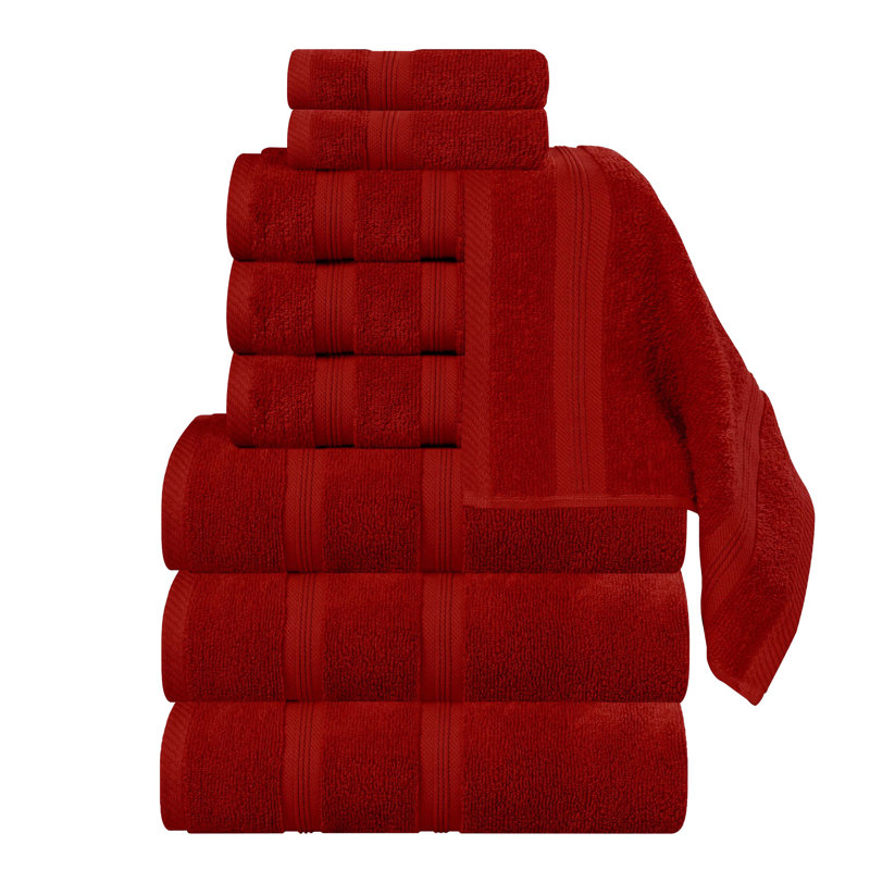 Smart Dry Zero Twist Cotton Medium Weight 9 Piece Assorted Towel Set, Crimson
