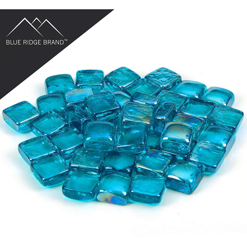 Aqua Blue Reflective Glass Cubes for Fire Pits, 10 Pound
