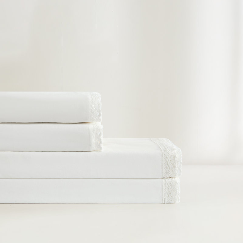 Ensemble de draps en coton blanc Evelyn, Ensemble de draps pour grand lit