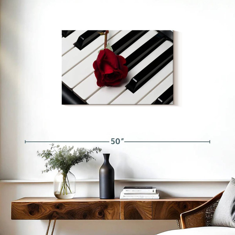 Harnek Piano Keys And Rose, 20" H x 30" W