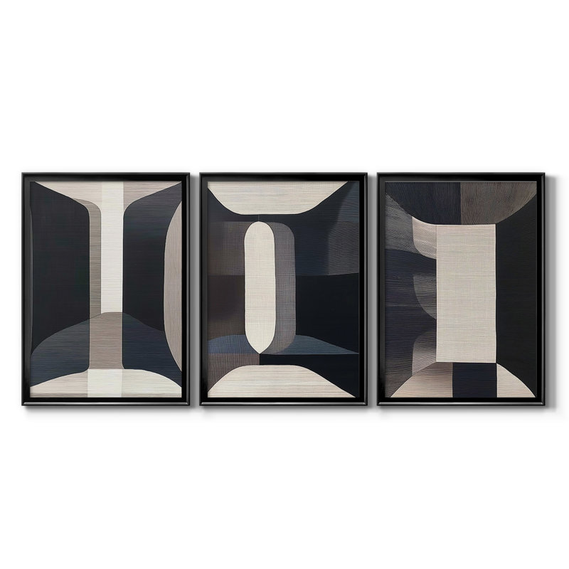 ABSTRACT Series DCLXIV - Toile tendue avec châssis sur mesure - 3 pièces, Noir, H 21 po x l 30 po