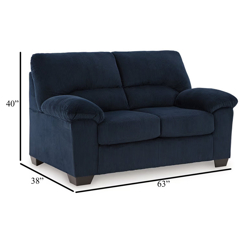 Causeuse Simy, velours côtelé de polyester de 63 po, accoudoirs coussinés, Velours côtelé de polyester bleu