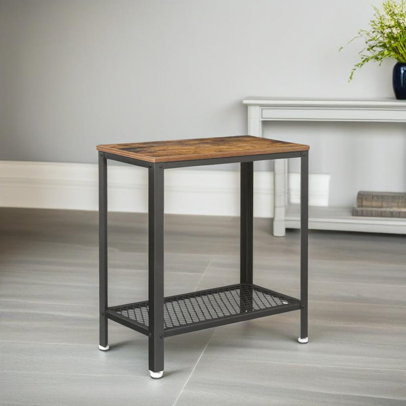 Annancy 2 Tier Industrial Side End Table With Mesh Shelf
