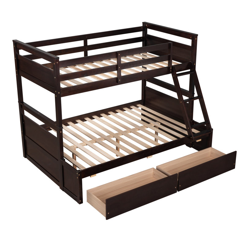 Lit simple superposé au dessus d'un lit double avec rangement - Espresso (ANCIEN SKU: LP000022AAP)