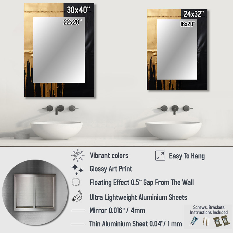 Essential Nature Abstract Gold And Black - Abstract Painting Unique Mirror, Gold Large Wall Mirror, Printed Metal Art