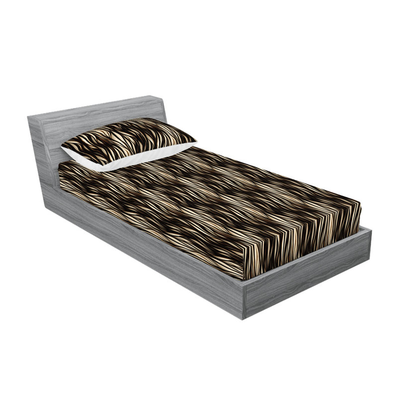 Ambesonne Fitted Sheet & Shams, Twin XL Sheet Set with 1 Pillowcase, Dark Brown/Eggshell Animal Print