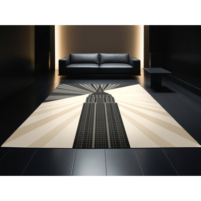Tapis beige moelleux moelleux moelleux de style Art déco Empire State Building
