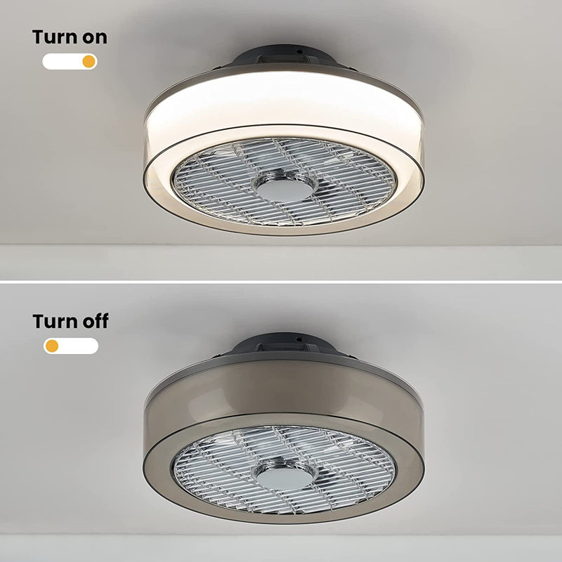 16 In.Smoky Gray Flush Mount Ceiling Fan With Dimmable LED Light  And Remote