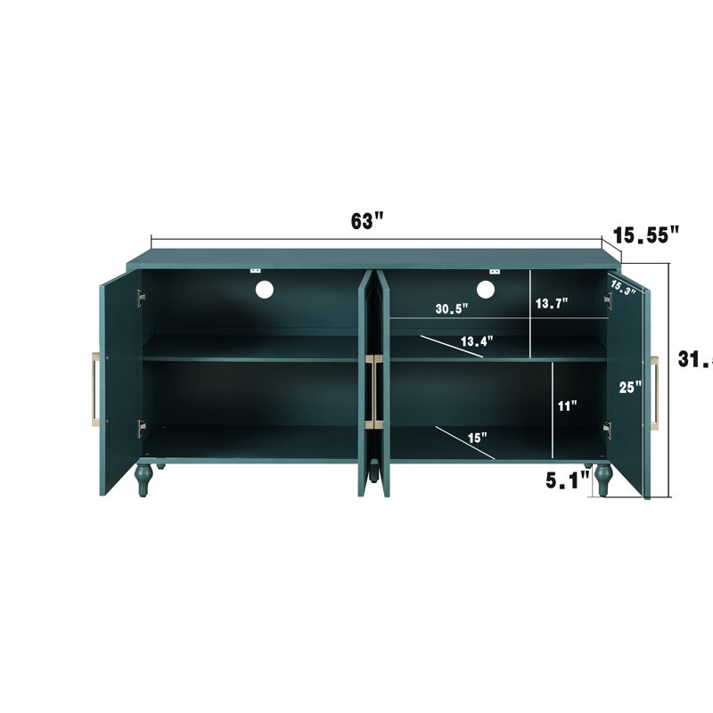 Grande armoire de rangement avec poignée pratique en métal et portes fleuries ornées - Console moderne bleu marine
