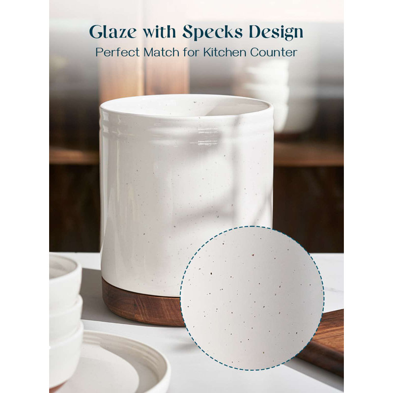 6" Rotating Utensil Caddy - 360° Spinning Base, Speckled White