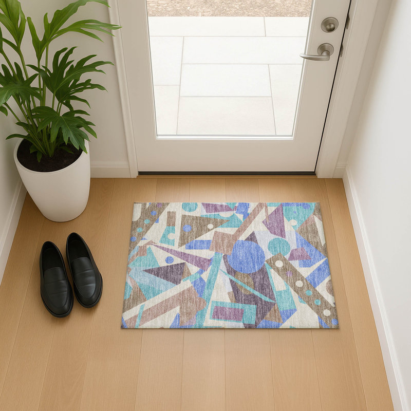 Premium Machine Washable Mehara AMF1693 Geometric Rug, Rectangle 1'8" x 2'6"