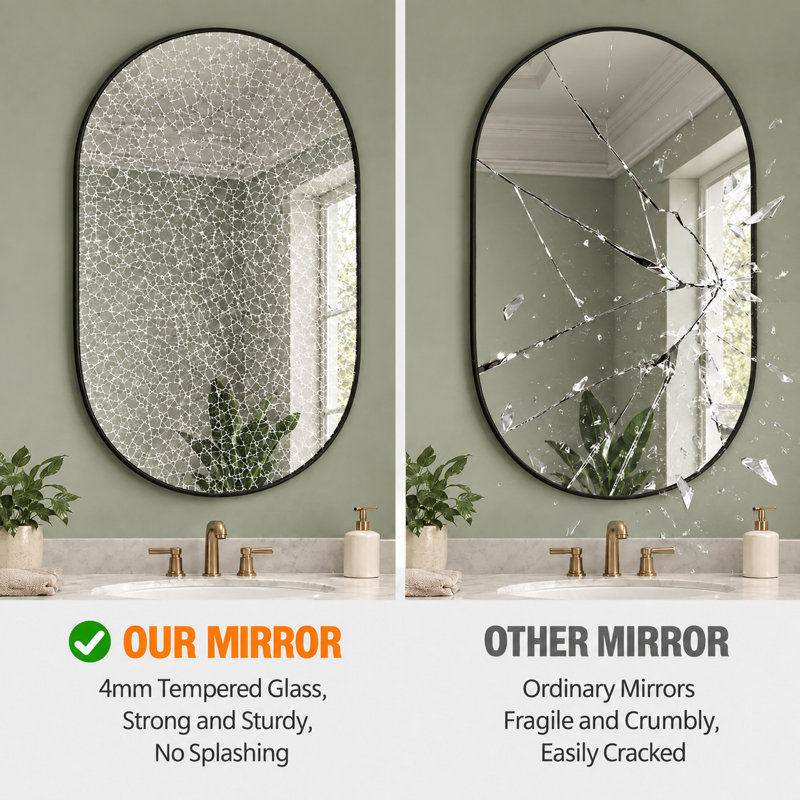 Miroir d'appoint mural ovale avec verre trempé, 28"x40"