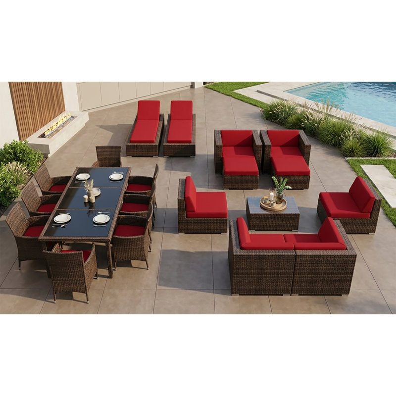 Pavior 8 - Person Patio Conversation Set with Cushions, Red Supercrylic, Mixed Brown