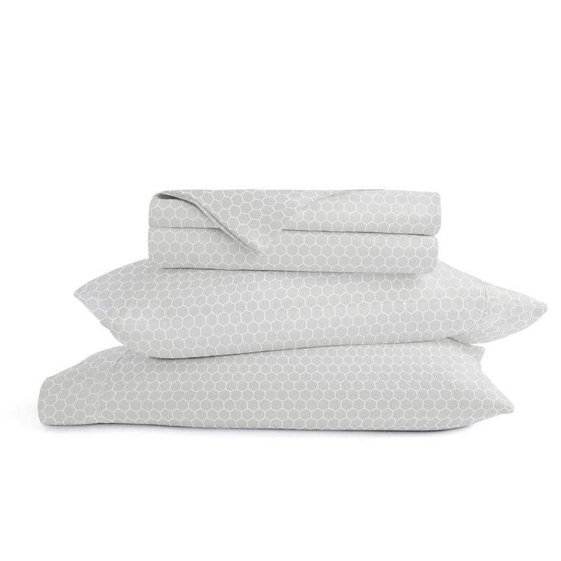 Simply Soft™ Honeycomb Pattern Microfiber Sheet Set, Full/Double Sheet Set+Fitted Sheet + 2 Pillowcases, Gray