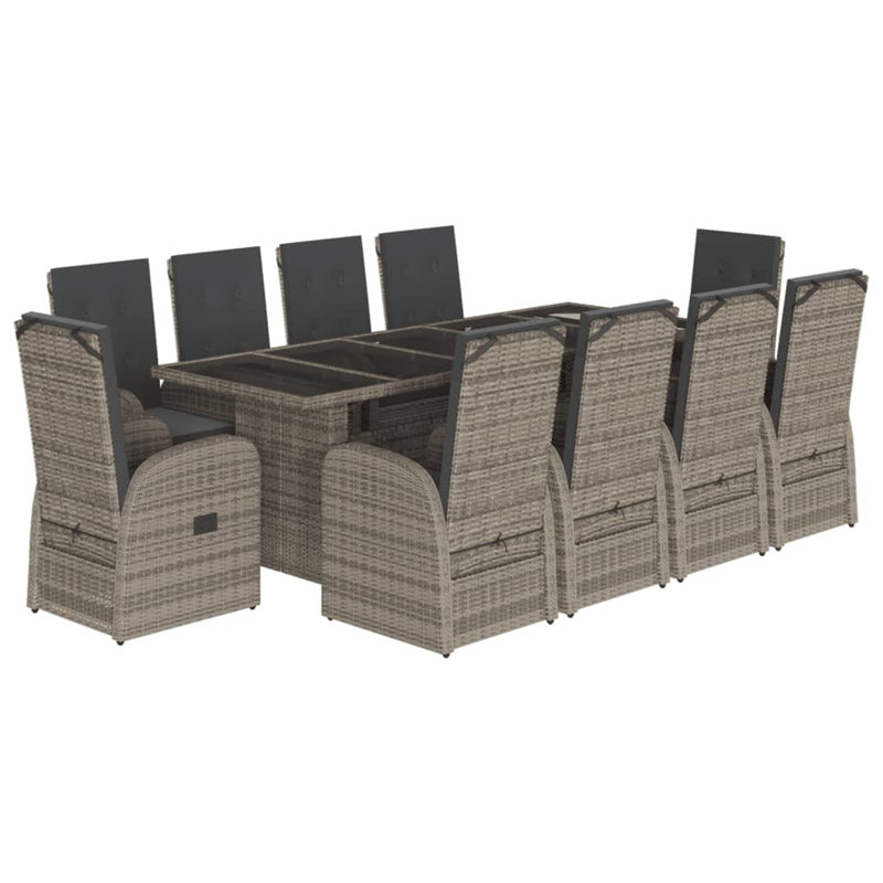 Patio Dining Set with Rectangular Table, 11 Pieces: Table, 10 Chairs